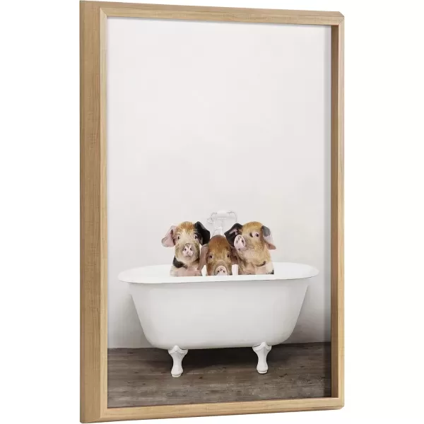 imageKate and Laurel Blake Three Little Pigs in Vintage Bathtub Framed Printed Glass Wall Art by Amy Peterson Art Studio 18x24 Gold Adorable Animal Art for WallNatural