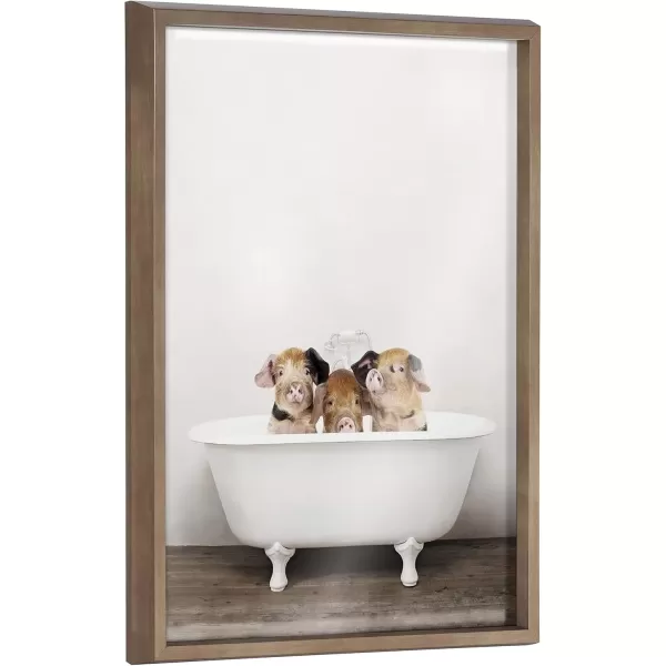 imageKate and Laurel Blake Three Little Pigs in Vintage Bathtub Framed Printed Glass Wall Art by Amy Peterson Art Studio 18x24 Gold Adorable Animal Art for WallGold