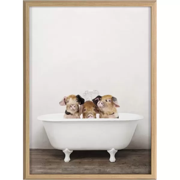 imageKate and Laurel Blake Three Little Pigs in Vintage Bathtub Framed Printed Glass Wall Art by Amy Peterson Art Studio 18x24 Gold Adorable Animal Art for WallNatural