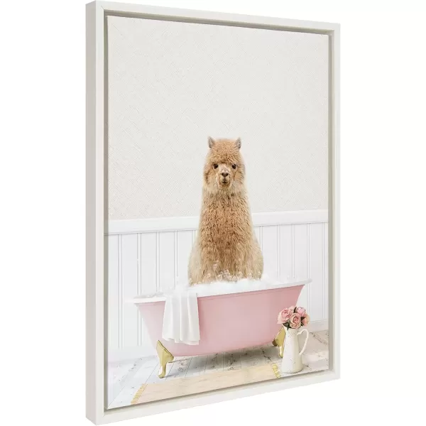 imageKate and Laurel Sylvie Alpaca in Cottage Rose Bath Framed Canvas Wall Art by Amy Peterson Art Studio 18x24 Gold Modern Fun Decorative Bathtub Wall Art for Home DcorWhite