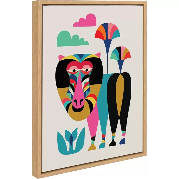 imageKate and Laurel Sylvie Baboon Framed Canvas Wall Art by Rachel Lee of My Dream Wall 18x24 Natural Whimsical Animal Wall Decor