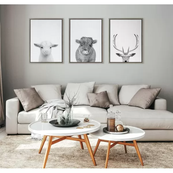 imageKate and Laurel Sylvie Baby Calf Farm Animal Print Black and White Portrait Framed Canvas Wall Art Natural 18x24Gray