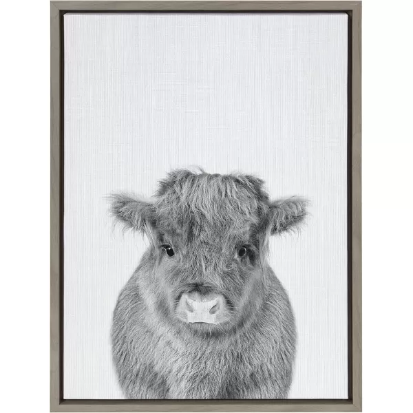 imageKate and Laurel Sylvie Baby Calf Farm Animal Print Black and White Portrait Framed Canvas Wall Art Natural 18x24Gray