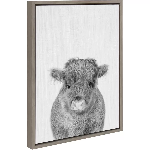 imageKate and Laurel Sylvie Baby Calf Farm Animal Print Black and White Portrait Framed Canvas Wall Art Natural 18x24Gray