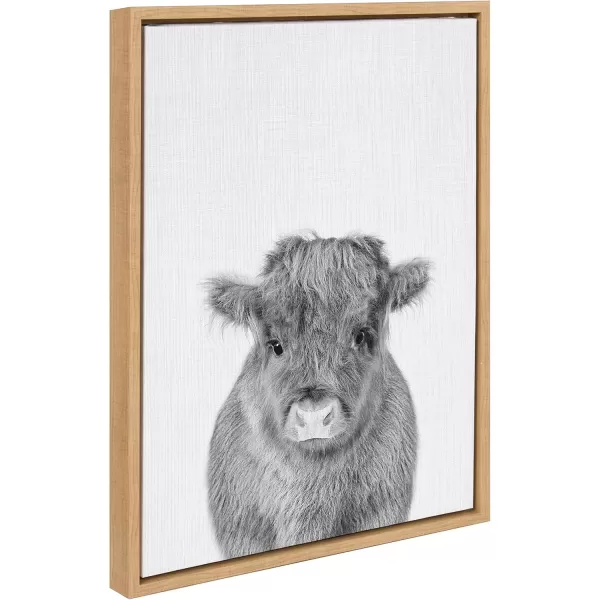 imageKate and Laurel Sylvie Baby Calf Farm Animal Print Black and White Portrait Framed Canvas Wall Art Natural 18x24Natural