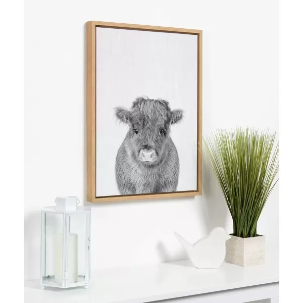 imageKate and Laurel Sylvie Baby Calf Farm Animal Print Black and White Portrait Framed Canvas Wall Art Natural 18x24Natural