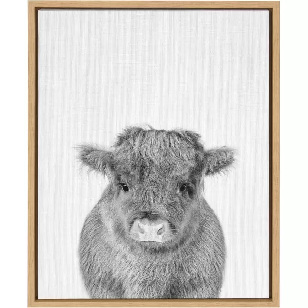 imageKate and Laurel Sylvie Baby Calf Farm Animal Print Black and White Portrait Framed Canvas Wall Art Natural 18x24Natural