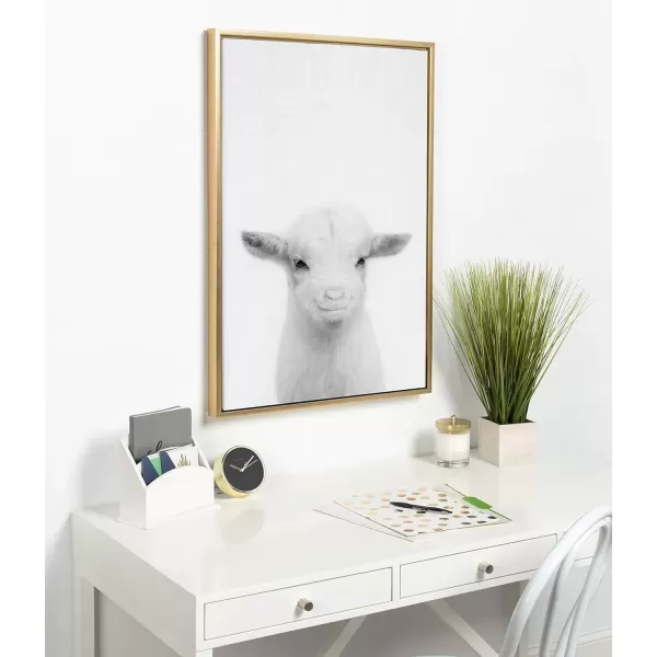 imageKate and Laurel Sylvie Baby Goat Black and White Portrait Framed Canvas Wall Art by Simon Te Tai 18x24 NaturalGold