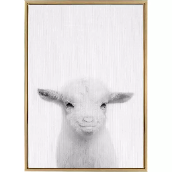 imageKate and Laurel Sylvie Baby Goat Black and White Portrait Framed Canvas Wall Art by Simon Te Tai 18x24 NaturalGold