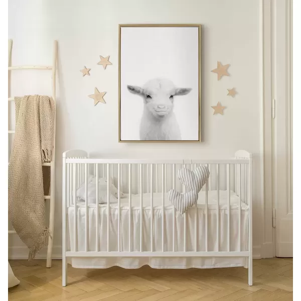 imageKate and Laurel Sylvie Baby Goat Black and White Portrait Framed Canvas Wall Art by Simon Te Tai 18x24 NaturalGold