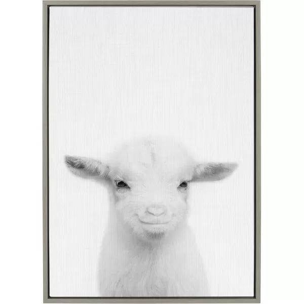 imageKate and Laurel Sylvie Baby Goat Black and White Portrait Framed Canvas Wall Art by Simon Te Tai 18x24 NaturalGrey