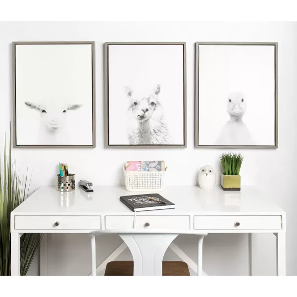 imageKate and Laurel Sylvie Baby Goat Black and White Portrait Framed Canvas Wall Art by Simon Te Tai 18x24 NaturalGrey