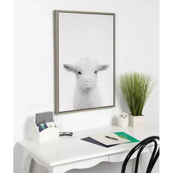 imageKate and Laurel Sylvie Baby Goat Black and White Portrait Framed Canvas Wall Art by Simon Te Tai 18x24 NaturalGrey