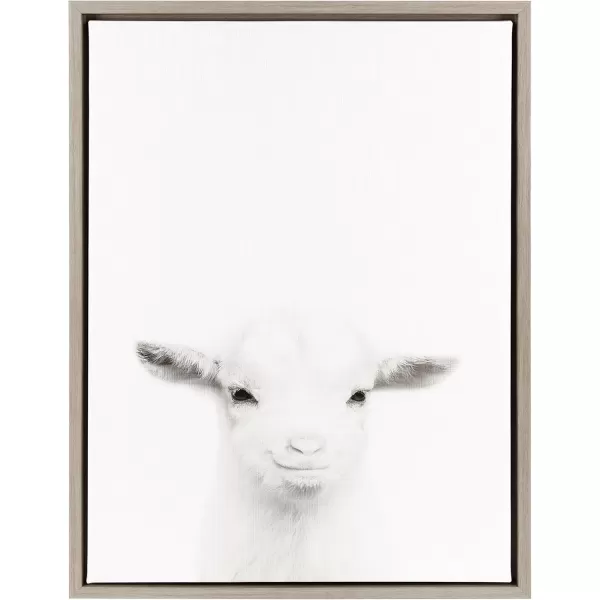 imageKate and Laurel Sylvie Baby Goat Black and White Portrait Framed Canvas Wall Art by Simon Te Tai 18x24 NaturalGrey