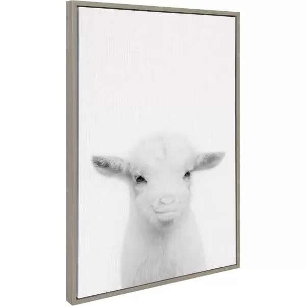 imageKate and Laurel Sylvie Baby Goat Black and White Portrait Framed Canvas Wall Art by Simon Te Tai 18x24 NaturalGrey