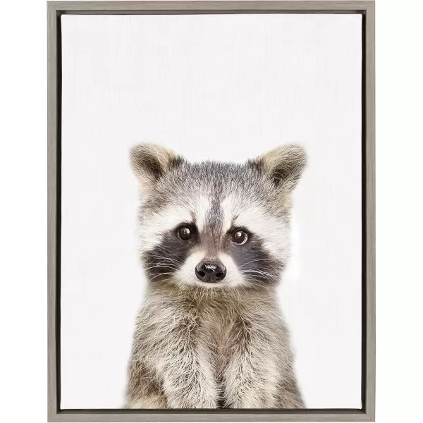 imageKate and Laurel Sylvie Baby Raccoon Animal Print Portrait Framed Canvas Wall Art by Amy Peterson 18x24 GrayGrey