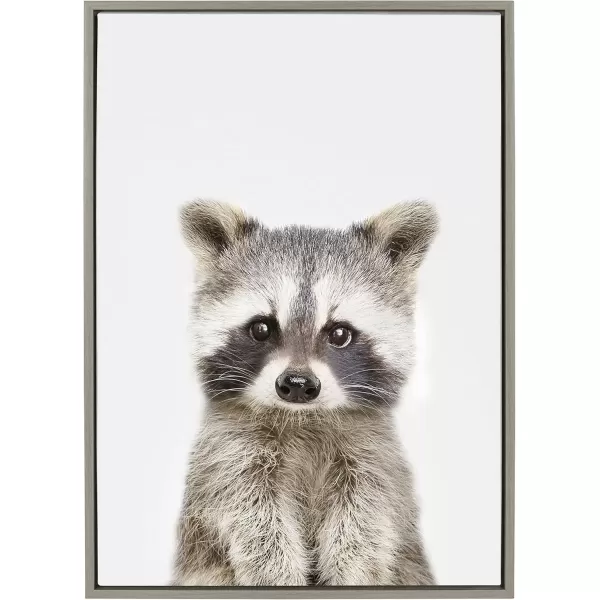 imageKate and Laurel Sylvie Baby Raccoon Animal Print Portrait Framed Canvas Wall Art by Amy Peterson 18x24 GrayGrey