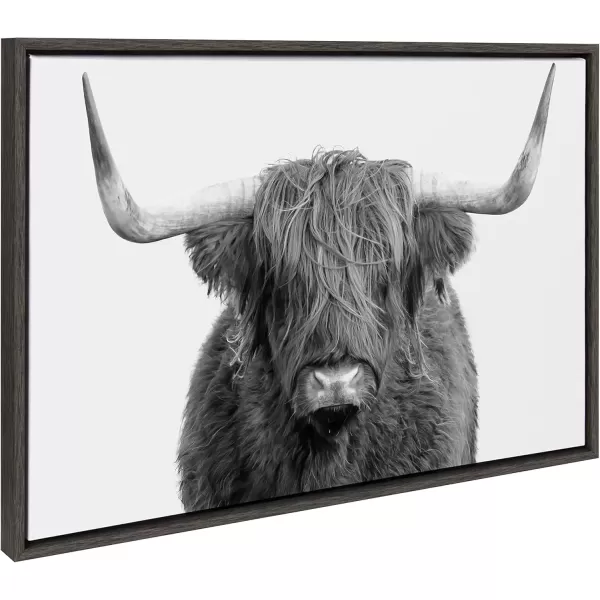 imageKate and Laurel Sylvie BampampW Highland Cow No 1 Portrait Framed Canvas Wall Art by Amy Peterson Art Studio 28x38 Gray Rustic Farm Animal Art for WallGray