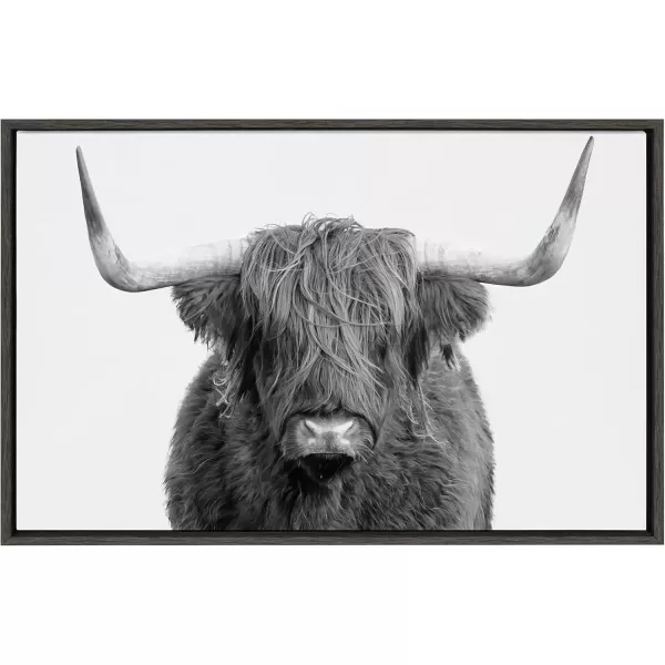 imageKate and Laurel Sylvie BampampW Highland Cow No 1 Portrait Framed Canvas Wall Art by Amy Peterson Art Studio 28x38 Gray Rustic Farm Animal Art for WallGray