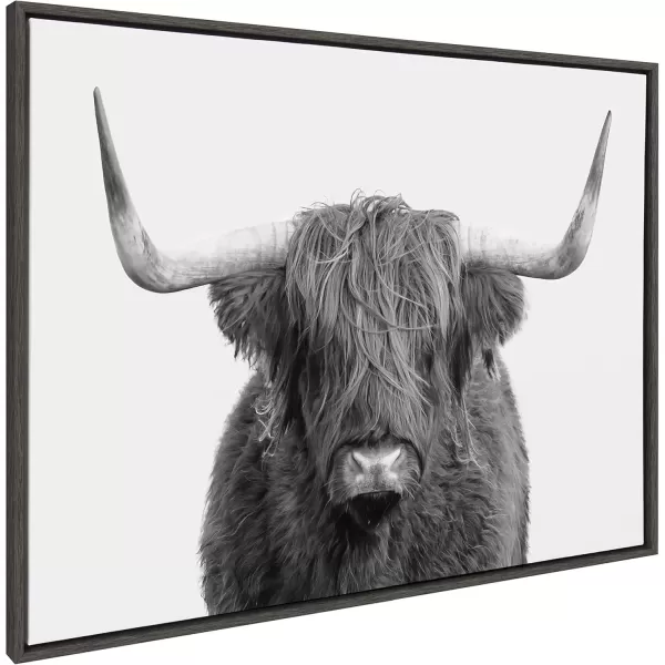 imageKate and Laurel Sylvie BampampW Highland Cow No 1 Portrait Framed Canvas Wall Art by Amy Peterson Art Studio 28x38 Gray Rustic Farm Animal Art for WallGray