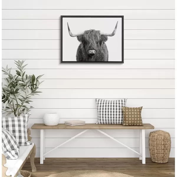 imageKate and Laurel Sylvie BampampW Highland Cow No 1 Portrait Framed Canvas Wall Art by Amy Peterson Art Studio 28x38 Gray Rustic Farm Animal Art for WallGray