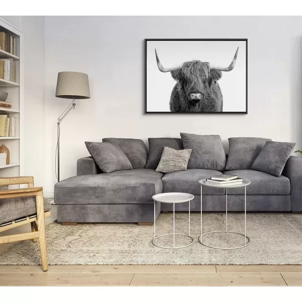 imageKate and Laurel Sylvie BampampW Highland Cow No 1 Portrait Framed Canvas Wall Art by Amy Peterson Art Studio 28x38 Gray Rustic Farm Animal Art for WallGray