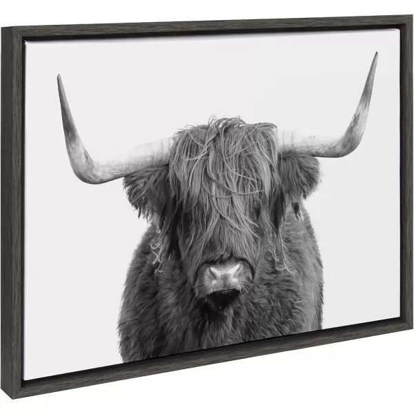 imageKate and Laurel Sylvie BampampW Highland Cow No 1 Portrait Framed Canvas Wall Art by Amy Peterson Art Studio 28x38 Gray Rustic Farm Animal Art for WallGray