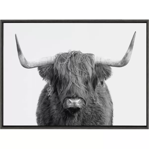 imageKate and Laurel Sylvie BampampW Highland Cow No 1 Portrait Framed Canvas Wall Art by Amy Peterson Art Studio 28x38 Gray Rustic Farm Animal Art for WallGray