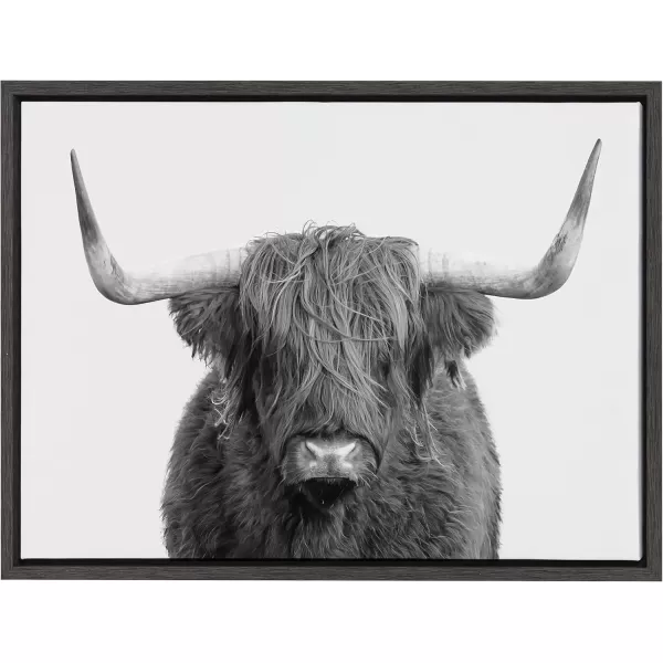 imageKate and Laurel Sylvie BampampW Highland Cow No 1 Portrait Framed Canvas Wall Art by Amy Peterson Art Studio 28x38 Gray Rustic Farm Animal Art for WallGray