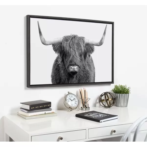 imageKate and Laurel Sylvie BampampW Highland Cow No 1 Portrait Framed Canvas Wall Art by Amy Peterson Art Studio 28x38 Gray Rustic Farm Animal Art for WallGray