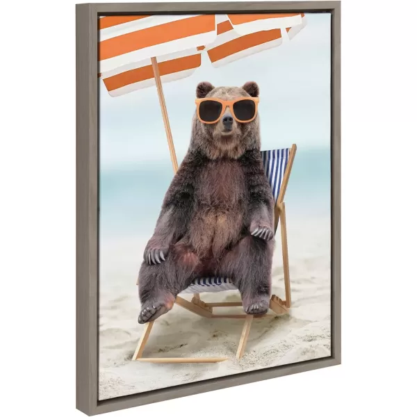 imageKate and Laurel Sylvie Beach Chair Bear Framed Canvas Wall Art by Amy Peterson Art Studio 18x24 Gray Colorful Beach Animal Wall DecorGray