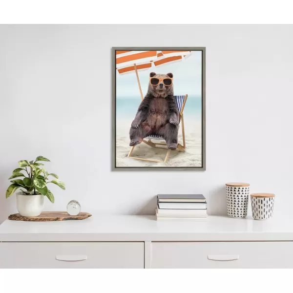 imageKate and Laurel Sylvie Beach Chair Bear Framed Canvas Wall Art by Amy Peterson Art Studio 18x24 Gray Colorful Beach Animal Wall DecorGray