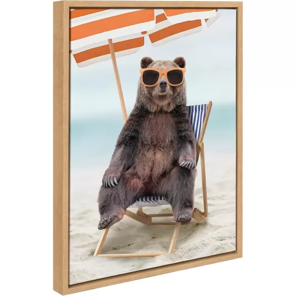 imageKate and Laurel Sylvie Beach Chair Bear Framed Canvas Wall Art by Amy Peterson Art Studio 18x24 Gray Colorful Beach Animal Wall DecorNatural