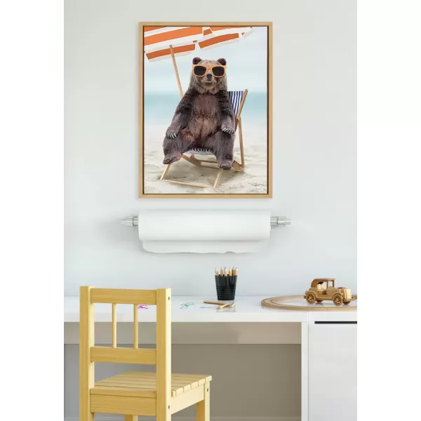 imageKate and Laurel Sylvie Beach Chair Bear Framed Canvas Wall Art by Amy Peterson Art Studio 18x24 Gray Colorful Beach Animal Wall DecorNatural