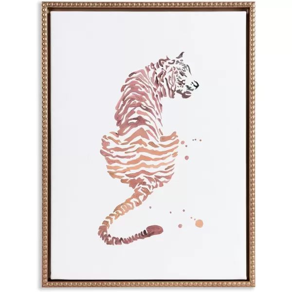 imageKate and Laurel Sylvie Beaded Boho Tiger Vintage Framed Canvas Wall Art by Viola Kreczmer 18x24 Gold Brushstrokes Animal Art for Wall