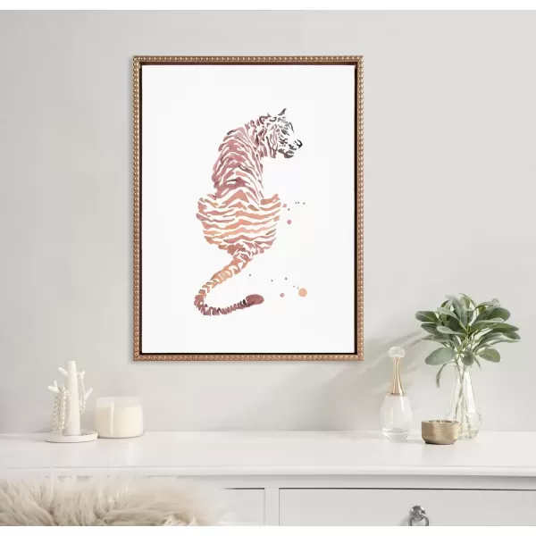 imageKate and Laurel Sylvie Beaded Boho Tiger Vintage Framed Canvas Wall Art by Viola Kreczmer 18x24 Gold Brushstrokes Animal Art for Wall