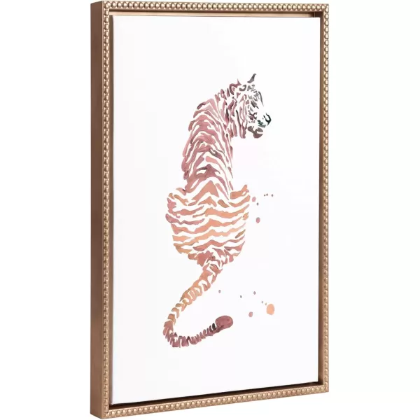 imageKate and Laurel Sylvie Beaded Boho Tiger Vintage Framed Canvas Wall Art by Viola Kreczmer 18x24 Gold Brushstrokes Animal Art for Wall