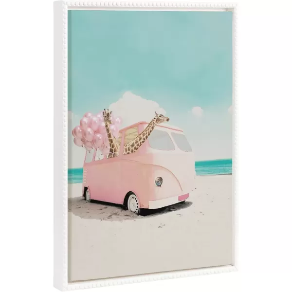 imageKate and Laurel Sylvie Beaded Pink Van Vintage Framed Canvas Wall Art by July Art Prints 18x24 White Giraffe Beach Wall Art Decor