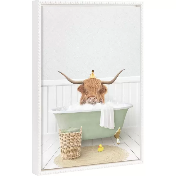 imageKate and Laurel Sylvie Beaded Randall in Cottage Bath Vintage Framed Canvas Wall Art by Amy Peterson 18x24 White Modern Cute Animal Bathtub Art for Wall