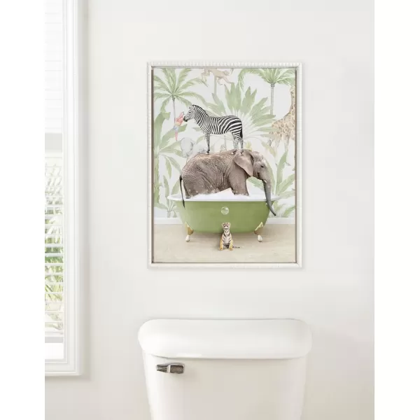 imageKate and Laurel Sylvie Beaded Safari Animals in Safari Bath Vintage Framed Canvas Wall Art by Amy Peterson 18x24 White Modern Cute Animal Bathtub Art for Wall