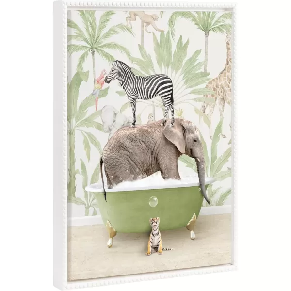 imageKate and Laurel Sylvie Beaded Safari Animals in Safari Bath Vintage Framed Canvas Wall Art by Amy Peterson 18x24 White Modern Cute Animal Bathtub Art for Wall