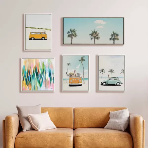 imageKate and Laurel Sylvie Beaded Summer Adventures Vintage Framed Canvas Wall Art by July Art Prints 18x24 White Zoo Animal Beach Car Wall Decor