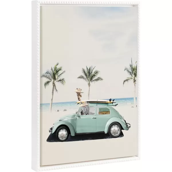 imageKate and Laurel Sylvie Beaded Summer Adventures Vintage Framed Canvas Wall Art by July Art Prints 18x24 White Zoo Animal Beach Car Wall Decor