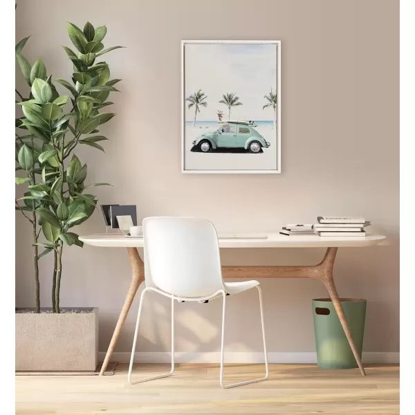 imageKate and Laurel Sylvie Beaded Summer Adventures Vintage Framed Canvas Wall Art by July Art Prints 18x24 White Zoo Animal Beach Car Wall Decor