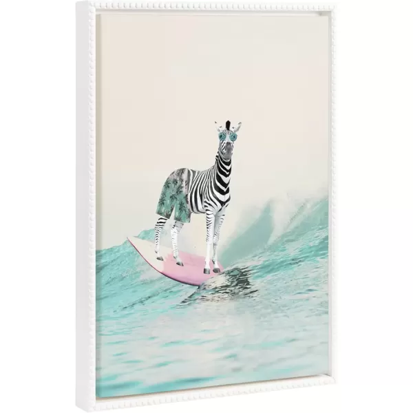 imageKate and Laurel Sylvie Beaded Zebra Surfer Vintage Framed Canvas Wall Art by July Art Prints 18x24 White Modern Zoo Animal Ocean Wall Decor