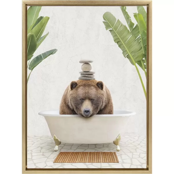 imageKate and Laurel Sylvie Big Bear Bali Bath Framed Canvas Wall Art by Amy Peterson Art Studio 18x24 Gold Glam Bathroom Art Wall DcorGold