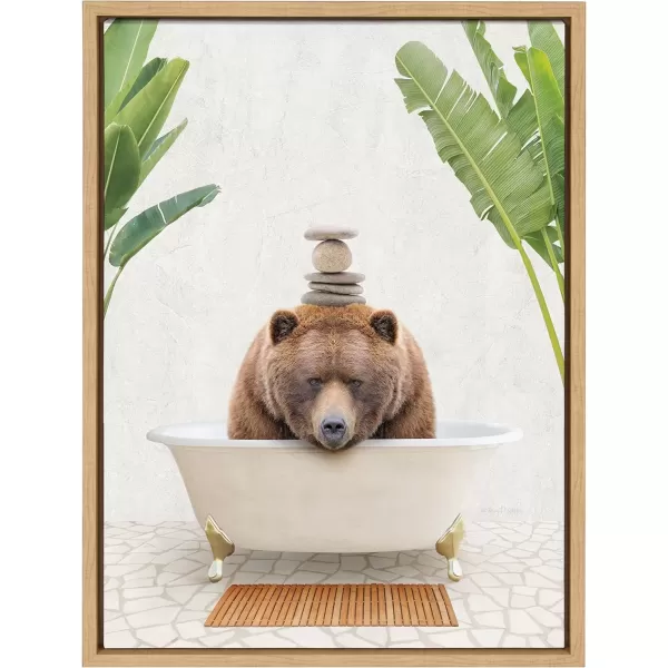 imageKate and Laurel Sylvie Big Bear Bali Bath Framed Canvas Wall Art by Amy Peterson Art Studio 18x24 Gold Glam Bathroom Art Wall DcorNatural