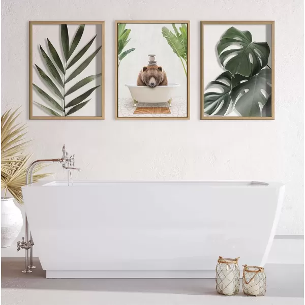 imageKate and Laurel Sylvie Big Bear Bali Bath Framed Canvas Wall Art by Amy Peterson Art Studio 18x24 Gold Glam Bathroom Art Wall DcorNatural