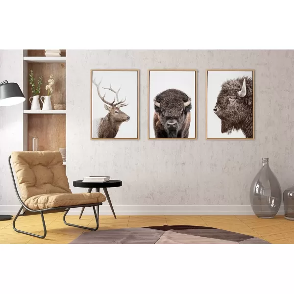 imageKate and Laurel Sylvie Bison Portrait Framed Canvas Wall Art by Amy Peterson Art Studio 28x38 Natural Modern Animal Portrait Art for WallNatural