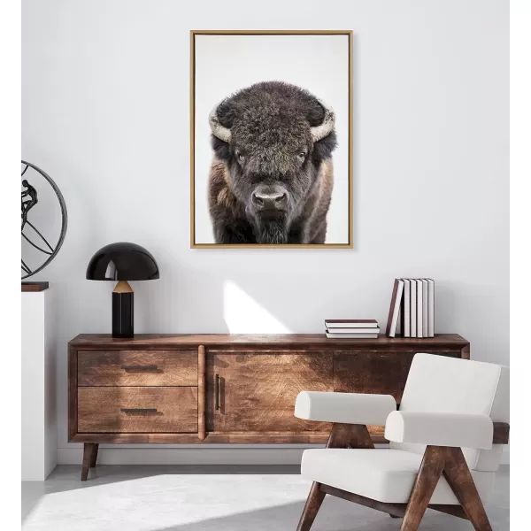 imageKate and Laurel Sylvie Bison Portrait Framed Canvas Wall Art by Amy Peterson Art Studio 28x38 Natural Modern Animal Portrait Art for WallNatural